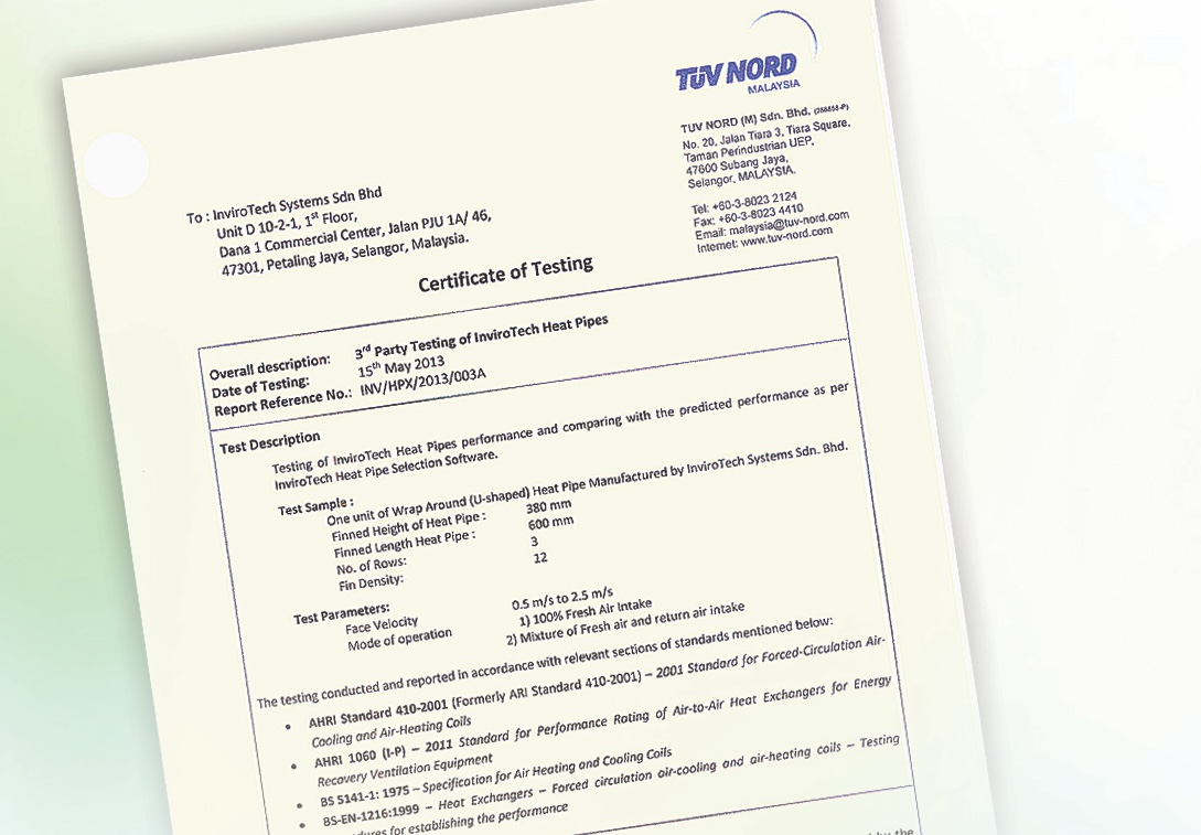TUV Nord 3rd Party Certification for Heat PIpe Performance